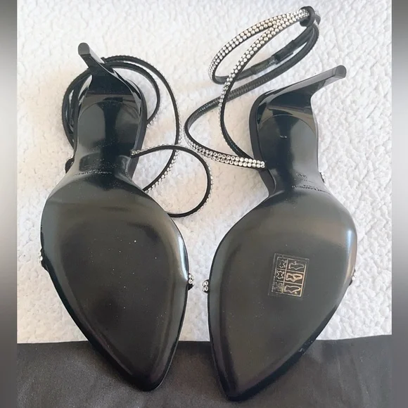 Saint Laurent Georgia Sandals In Crepe Satin With Rhinestones - Picture 8 of 16